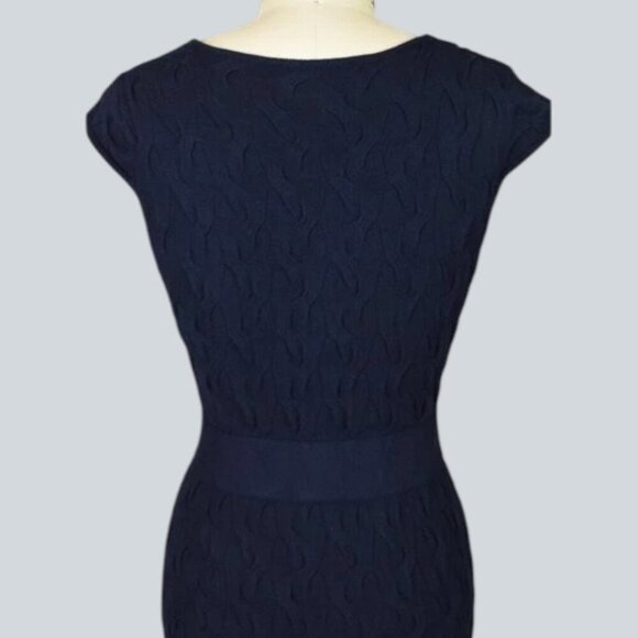MILLY NAVY CABLE KNIT CHAIN SWEATER DRESS - Picture 5 of 7